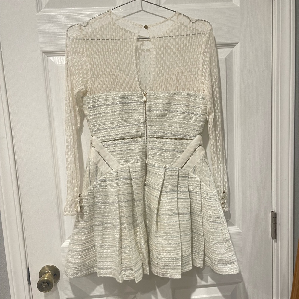 Self-Portrait Ivory Long Sleeve Mesh Dress - Picture 6 of 7